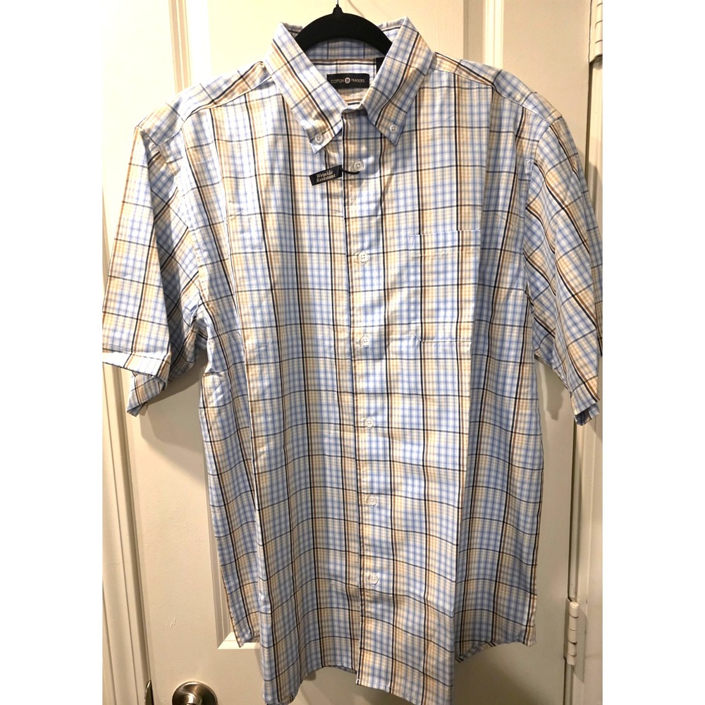 Cotton Traders Men's Blue Plaid‎ Button Shirt SZ L NWT